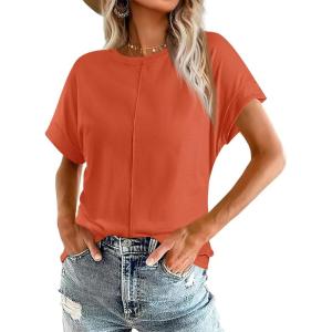 imageImily Bela Womens Short Sleeve T Shirts Summer Crew Neck Dressy Casual Tops Basic Trendy TeesBrick Red