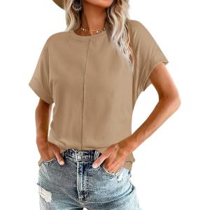 imageImily Bela Womens Short Sleeve T Shirts Summer Crew Neck Dressy Casual Tops Basic Trendy TeesKhaki