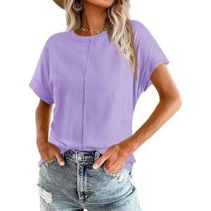 imageImily Bela Womens Short Sleeve T Shirts Summer Crew Neck Dressy Casual Tops Basic Trendy TeesLight Purple