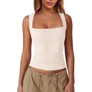 imageImily Bela Womens Square Neck Tank Tops Casual Sleeveless Slim Fit Going Out Y2K Summer Cropped ShirtsBeige