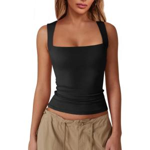 imageImily Bela Womens Square Neck Tank Tops Casual Sleeveless Slim Fit Going Out Y2K Summer Cropped ShirtsBlack