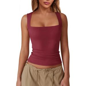 imageImily Bela Womens Square Neck Tank Tops Casual Sleeveless Slim Fit Going Out Y2K Summer Cropped ShirtsBurgundy
