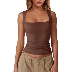 imageImily Bela Womens Square Neck Tank Tops Casual Sleeveless Slim Fit Going Out Y2K Summer Cropped ShirtsCoffee