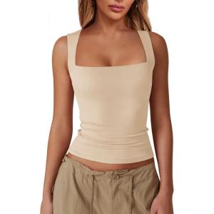 imageImily Bela Womens Square Neck Tank Tops Casual Sleeveless Slim Fit Going Out Y2K Summer Cropped ShirtsKhaki
