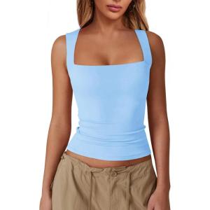 imageImily Bela Womens Square Neck Tank Tops Casual Sleeveless Slim Fit Going Out Y2K Summer Cropped ShirtsLight Blue