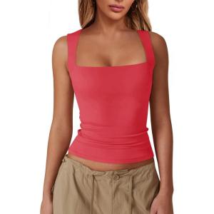 imageImily Bela Womens Square Neck Tank Tops Casual Sleeveless Slim Fit Going Out Y2K Summer Cropped ShirtsRed