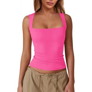 imageImily Bela Womens Square Neck Tank Tops Casual Sleeveless Slim Fit Going Out Y2K Summer Cropped ShirtsRose Red