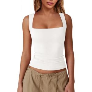 imageImily Bela Womens Square Neck Tank Tops Casual Sleeveless Slim Fit Going Out Y2K Summer Cropped ShirtsWhite