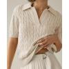 imageImily Bela Womens Cable Short Sleeve Sweaters Tops Solid Lapel V Neck Knit Casual Soft Pullover ShirtApricot