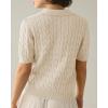 imageImily Bela Womens Cable Short Sleeve Sweaters Tops Solid Lapel V Neck Knit Casual Soft Pullover ShirtApricot