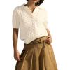 imageImily Bela Womens Cable Short Sleeve Sweaters Tops Solid Lapel V Neck Knit Casual Soft Pullover ShirtBeige