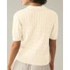 imageImily Bela Womens Cable Short Sleeve Sweaters Tops Solid Lapel V Neck Knit Casual Soft Pullover ShirtBeige