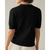 imageImily Bela Womens Cable Short Sleeve Sweaters Tops Solid Lapel V Neck Knit Casual Soft Pullover ShirtBlack