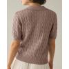 imageImily Bela Womens Cable Short Sleeve Sweaters Tops Solid Lapel V Neck Knit Casual Soft Pullover ShirtBrown