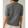 imageImily Bela Womens Cable Short Sleeve Sweaters Tops Solid Lapel V Neck Knit Casual Soft Pullover ShirtDark Gray