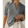 imageImily Bela Womens Cable Short Sleeve Sweaters Tops Solid Lapel V Neck Knit Casual Soft Pullover ShirtDark Gray
