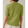 imageImily Bela Womens Cable Short Sleeve Sweaters Tops Solid Lapel V Neck Knit Casual Soft Pullover ShirtGrass Green