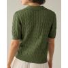 imageImily Bela Womens Cable Short Sleeve Sweaters Tops Solid Lapel V Neck Knit Casual Soft Pullover ShirtGreen