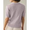 imageImily Bela Womens Cable Short Sleeve Sweaters Tops Solid Lapel V Neck Knit Casual Soft Pullover ShirtGrey
