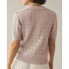 imageImily Bela Womens Cable Short Sleeve Sweaters Tops Solid Lapel V Neck Knit Casual Soft Pullover ShirtLight Brown