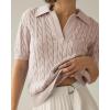 imageImily Bela Womens Cable Short Sleeve Sweaters Tops Solid Lapel V Neck Knit Casual Soft Pullover ShirtLight Brown