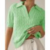 imageImily Bela Womens Cable Short Sleeve Sweaters Tops Solid Lapel V Neck Knit Casual Soft Pullover ShirtLight Green