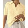 imageImily Bela Womens Cable Short Sleeve Sweaters Tops Solid Lapel V Neck Knit Casual Soft Pullover ShirtLight Yellow