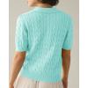 imageImily Bela Womens Cable Short Sleeve Sweaters Tops Solid Lapel V Neck Knit Casual Soft Pullover ShirtMint Green