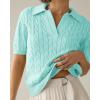 imageImily Bela Womens Cable Short Sleeve Sweaters Tops Solid Lapel V Neck Knit Casual Soft Pullover ShirtMint Green