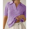 imageImily Bela Womens Cable Short Sleeve Sweaters Tops Solid Lapel V Neck Knit Casual Soft Pullover ShirtPurple