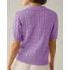 imageImily Bela Womens Cable Short Sleeve Sweaters Tops Solid Lapel V Neck Knit Casual Soft Pullover ShirtPurple