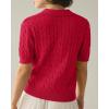 imageImily Bela Womens Cable Short Sleeve Sweaters Tops Solid Lapel V Neck Knit Casual Soft Pullover ShirtRed