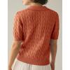 imageImily Bela Womens Cable Short Sleeve Sweaters Tops Solid Lapel V Neck Knit Casual Soft Pullover ShirtRust Red