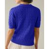 imageImily Bela Womens Cable Short Sleeve Sweaters Tops Solid Lapel V Neck Knit Casual Soft Pullover ShirtSapphire Blue