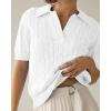 imageImily Bela Womens Cable Short Sleeve Sweaters Tops Solid Lapel V Neck Knit Casual Soft Pullover ShirtWhite