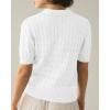 imageImily Bela Womens Cable Short Sleeve Sweaters Tops Solid Lapel V Neck Knit Casual Soft Pullover ShirtWhite
