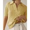 imageImily Bela Womens Cable Short Sleeve Sweaters Tops Solid Lapel V Neck Knit Casual Soft Pullover ShirtYellow