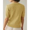 imageImily Bela Womens Cable Short Sleeve Sweaters Tops Solid Lapel V Neck Knit Casual Soft Pullover ShirtYellow