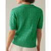 imageImily Bela Womens Cable Short Sleeve Sweaters Tops Solid Lapel V Neck Knit Casual Soft Pullover ShirtZgreen
