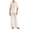 imageImily Bela Womens Summer 2 Piece Swimsuit Cover up Crochet Knit Cardigan Tops Long Pants Set Bathing Suit Beach OutfitBeige