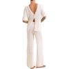 imageImily Bela Womens Summer 2 Piece Swimsuit Cover up Crochet Knit Cardigan Tops Long Pants Set Bathing Suit Beach OutfitBeige