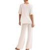imageImily Bela Womens Summer 2 Piece Swimsuit Cover up Crochet Knit Cardigan Tops Long Pants Set Bathing Suit Beach OutfitBeige