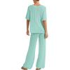 imageImily Bela Womens Summer 2 Piece Swimsuit Cover up Crochet Knit Cardigan Tops Long Pants Set Bathing Suit Beach OutfitLight Green