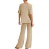 imageImily Bela Womens Summer 2 Piece Swimsuit Cover up Crochet Knit Cardigan Tops Long Pants Set Bathing Suit Beach OutfitLight Khaki