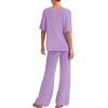 imageImily Bela Womens Summer 2 Piece Swimsuit Cover up Crochet Knit Cardigan Tops Long Pants Set Bathing Suit Beach OutfitLilac