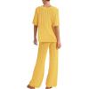 imageImily Bela Womens Summer 2 Piece Swimsuit Cover up Crochet Knit Cardigan Tops Long Pants Set Bathing Suit Beach OutfitYellow