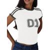 imageImily Bela Womens Summer Crop Tops Y2k Baby Tees Cute Letter Print Short Sleeve Vintage T ShirtWhite
