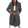 imageImily Bela Womens Long Quilted Jackets Zip Up Hooded Drawstring Waist Coats with PocketsDark Grey
