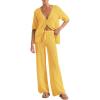 imageImily Bela Womens Summer 2 Piece Swimsuit Cover up Crochet Knit Cardigan Tops Long Pants Set Bathing Suit Beach OutfitYellow