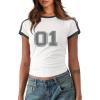 imageImily Bela Womens Summer Crop Tops Y2k Baby Tees Cute Letter Print Short Sleeve Vintage T ShirtWhite